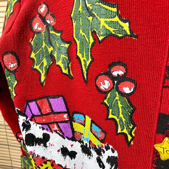 🎄Hand-painted holiday sweater, classy, dressy, upscale, cardigan, star buttons - Picture 5 of 16